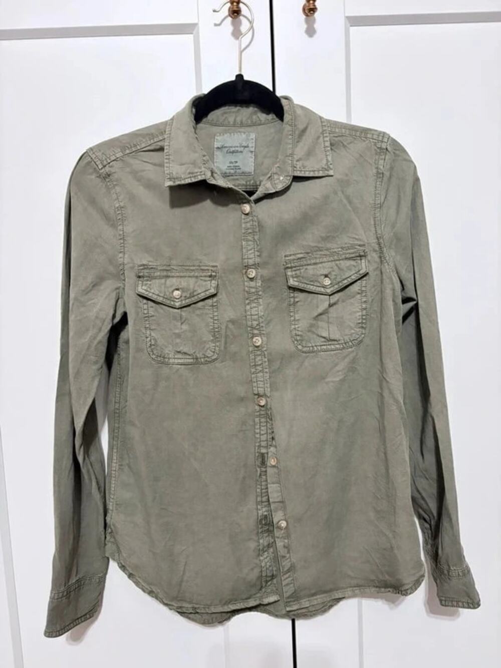 American Eagle Olive Green Utility Button-Down Shirt Size XS